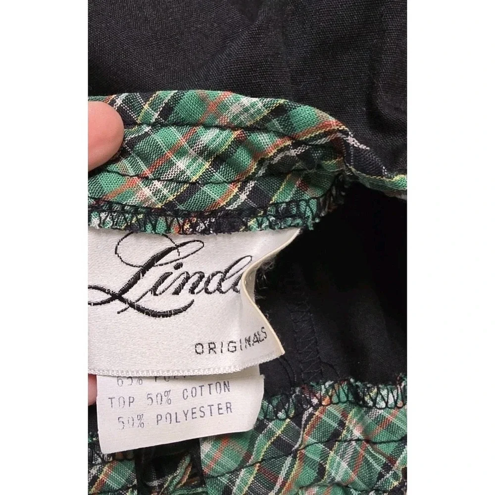 1960s 70s Vintage Womens Dress High Waist Green Plaid Schoolgirl Cinch Tie Bust - Picture 5 of 8